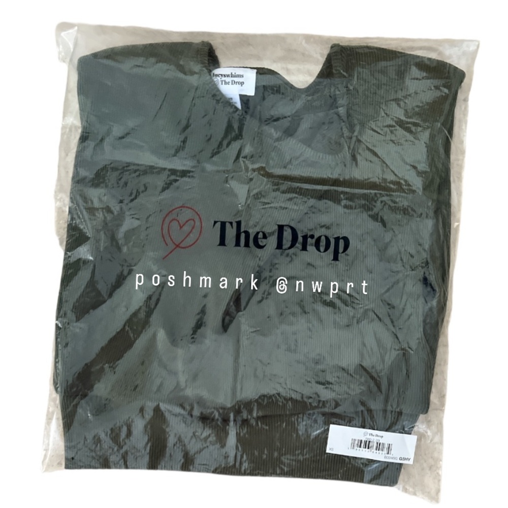 THE DROP @LucysWhims Rifle Green Crop Top Tee Padded Shoulder XS Amazon - Picture 2 of 10